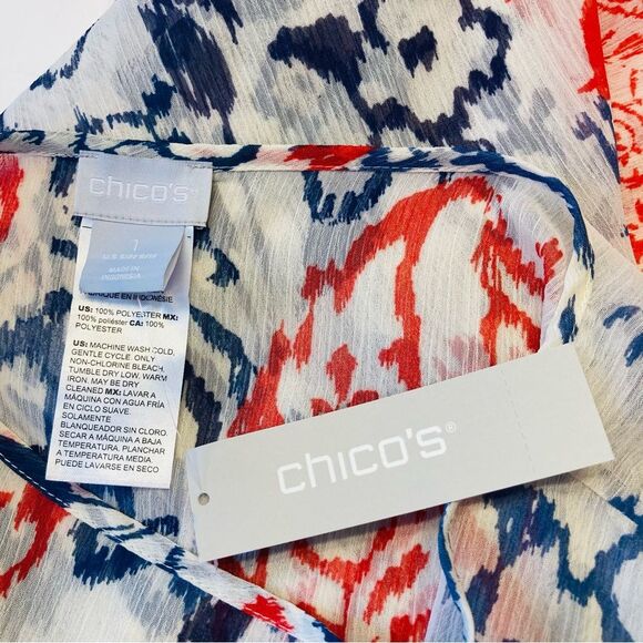 Chico's Paisley Ikat Print Flutter Sleeve Sheer Boxy Boho Blouse Top Medium NEW - Picture 4 of 8